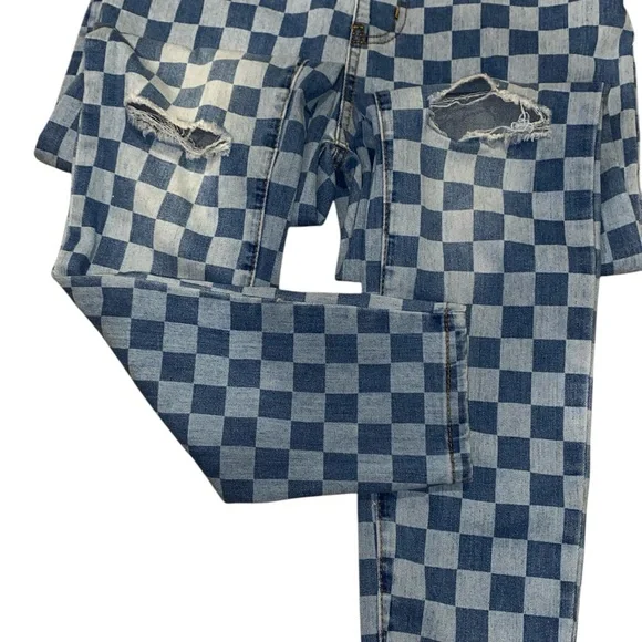 Fashion Nova Blue Checkered Skinny Jumpsuit - Picture 5 of 7